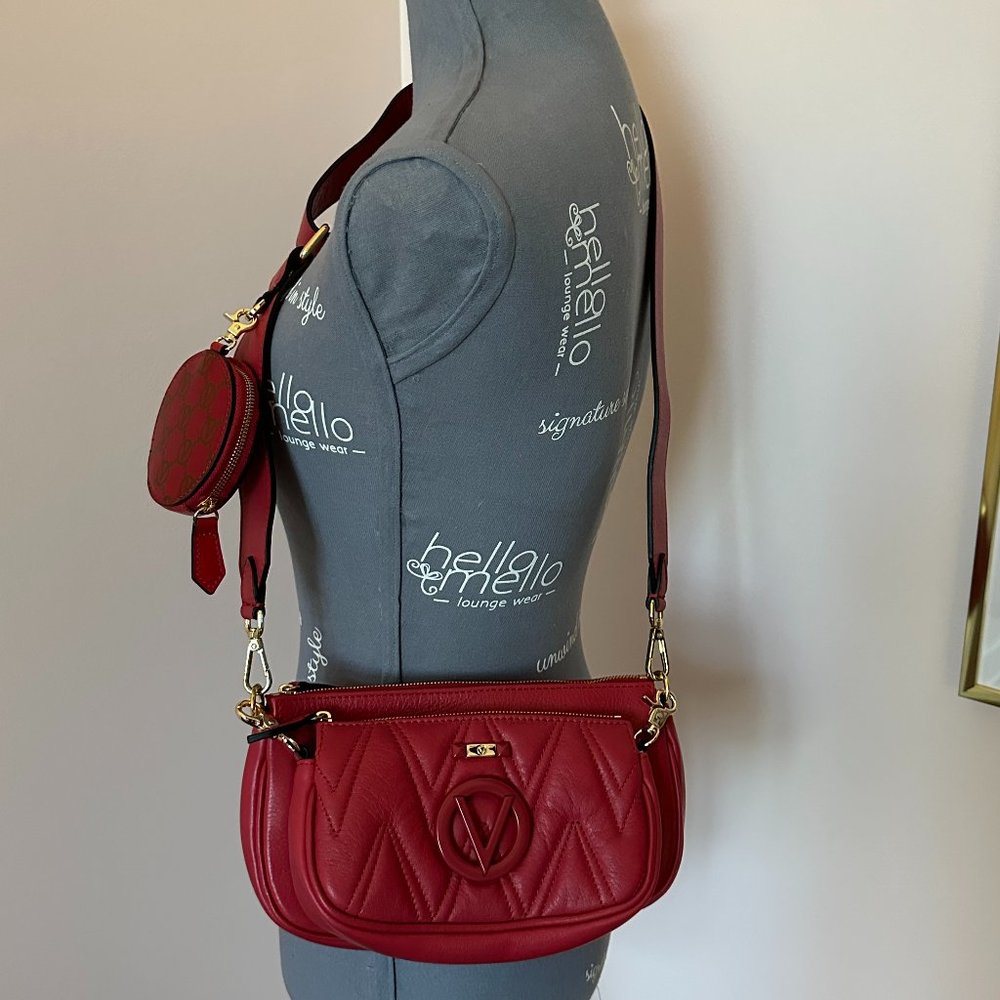 NWT Valentino By Mario Valentino 3-In-1 Quilted Leather Shoulder Bag & Pouch Set